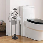 MyGift Black Metal Freestanding Toilet Paper Holder Scrollwork Stand - Image 2