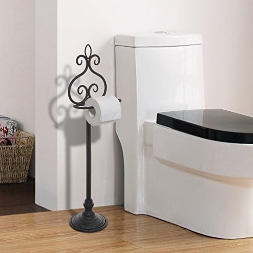 MyGift Black Metal Freestanding Toilet Paper Holder Scrollwork Stand - Image 2