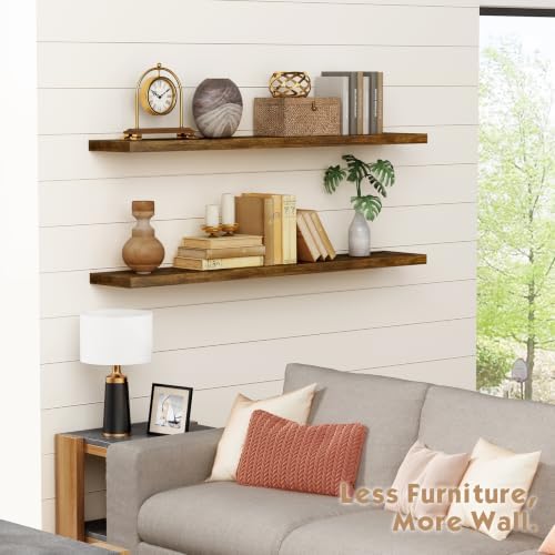 48 Inch Long Floating Shelves, Rustic Brown Wall Shelf for Living Room - Image 7
