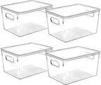 Clear Plastic Storage Bins with Lids, Perfect for Kitchen Organization or Pantry Organization and Storage, Stackable Fridge Organizer Bins, Storage Containers for Organizing, Cabinet Organizers by CONTROLKITCHEN