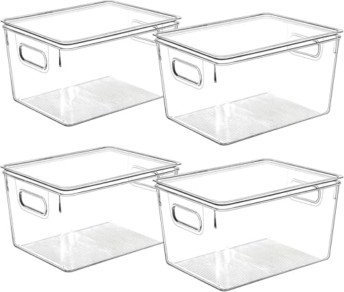 Clear Plastic Storage Bins with Lids, Perfect for Kitchen Organization or Pantry Organization and Storage, Stackable Fridge Organizer Bins, Storage Containers for Organizing, Cabinet Organizers by CONTROLKITCHEN