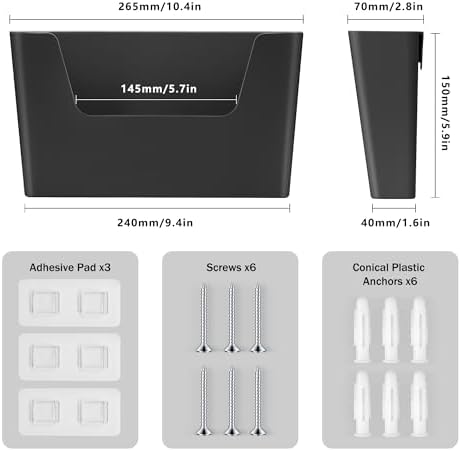 JOMOLA No Drilling File Holder 3 Pack Mail Organizer Wall Mount File Organizer Holder Office Wall Hanging Files Magazines Organizer Plastic Door Mount Wall Pocket with Adhesive Pad, Black Color - Image 2