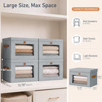 DIMJ Storage Bins with Lids - 6 Pack Front Opening Stackable Fabric Storage Boxes with Clear Window & Handles, Collapsible Closet Organizers for Clothes, Sweaters, Shelf Storage, Bedroom, Gray - Image 6