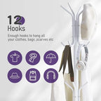 Coat Rack Freestanding Entryway Hanger Stand, Umbrella Holder, Hall Tree With 12 Hooks, Floor Standing Metal Tree Stand, White - Image 5