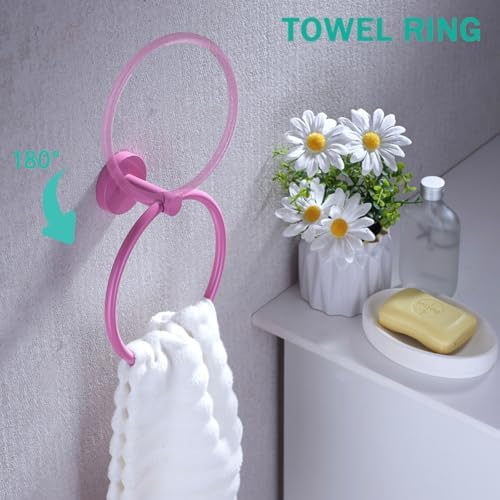 Pink Bathroom Hardware Set,5 Pieces Bathroom Towel Bar Set,24 inch Towel Bar,Towel Ring for Bathroom,Robe Towel Hooks,Toilet Paper Holder Wall Mounted(Drilling),SE96006S-5PK - Image 4