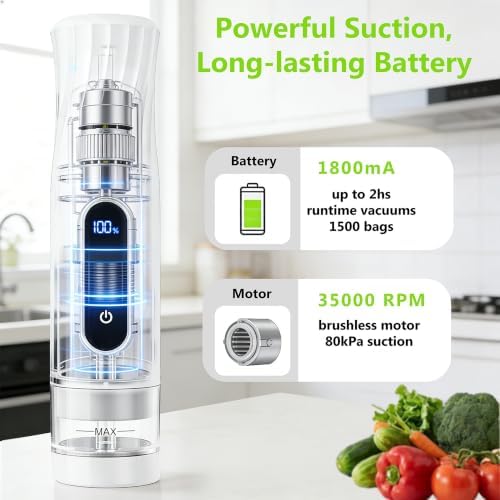 Compact Vacuum Sealer for Food Storage: Portable Handheld Food Sealer, 80kPa Suction, 1800mAh Battery, 30 Reusable Vacuum Bags, Preserve 5X Freshness with Easy Operation - Image 3