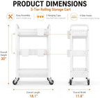 3 Tier Heavy Duty Metal Rolling Storage Cart Organizer with Wheels, White - Image 3