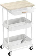 Simple Houseware 3-Tier Rolling Utility Cart with Drawer & Wood Top, Maple by SimpleHouseware