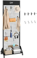 CHOEZON Grid Wall Panel, 2’ x 5.7’ Ft Floor Standing Gridwall Display Rack, Retail Display Stand, with 4 S-Shaped Hooks and 4 Garment Hooks, for Entryway, Study, Kitchen, Outdoors, Black TCJ27BB by Choezon