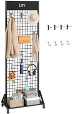 CHOEZON Grid Wall Panel, 2’ x 5.7’ Ft Floor Standing Gridwall Display Rack, Retail Display Stand, with 4 S-Shaped Hooks and 4 Garment Hooks, for Entryway, Study, Kitchen, Outdoors, Black TCJ27BB by Choezon