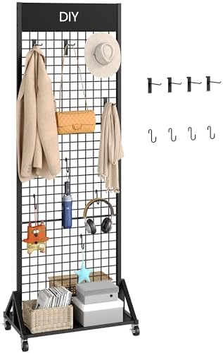 CHOEZON Grid Wall Panel, 2’ x 5.7’ Ft Floor Standing Gridwall Display Rack, Retail Display Stand, with 4 S-Shaped Hooks and 4 Garment Hooks, for Entryway, Study, Kitchen, Outdoors, Black TCJ27BB by Choezon