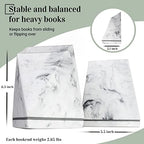 Marble Style Bookends - Decorative, Heavy Duty Book Holder for Shelves, Non Skid, Unique Design (White) - Image 2