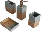 Hymmah Bathroom Accessories Set,Wooden Design Toothbrush Holder,Farmhouse Bathroom Decor,4 Pcs Resin Gift Set Apartment Necessities, Contain Toothbrush Cup,Soap Dispenser,Soap Dish,Tumbler - Image 2