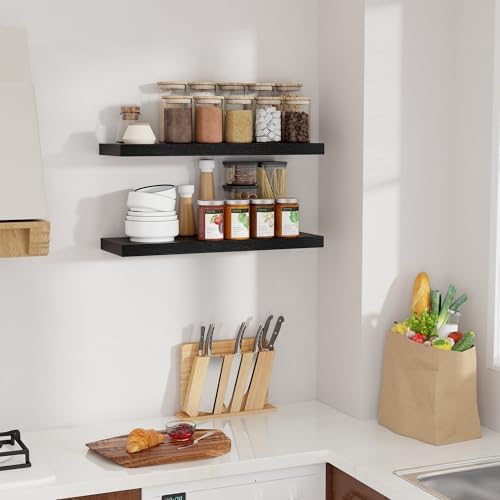 Floating Shelves for Wall, 24in Black Wooden Shelves Set of 2 - Image 2