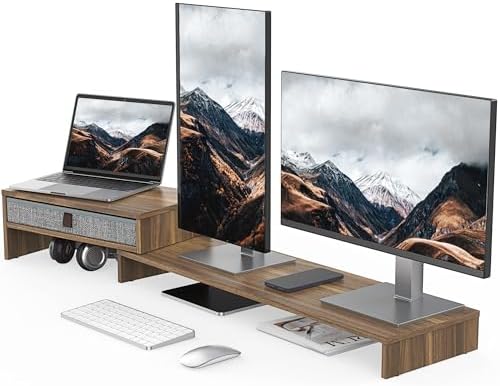 Fenge Triple Monitor Stand with Storage Drawer, Adjustable Length and Angle by Fenge