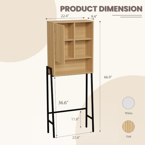 Over The Toilet Storage Cabinet,24" W Bathroom Organizer, Oak - Image 2