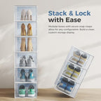 OLIXIS Shoe Storage Boxes, 15-Pack Clear Stackable Shoe Organizers with Lids, Sneaker Display and Storage Containers for Closet, Under Bed, Entryway, White - Image 4