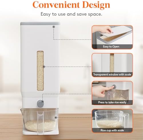 Lifewit Rice Container 27 Lbs, One-Press Dispenser with Measuring Cup - Image 4
