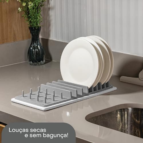 Lyor Dish Drying Rack with Diatomite Stone Mat, Countertop Drainer for Plates, Cups and Utensils, Gray, Absorbent Drying Tray for Kitchen Countertop, Space-Saving Design 14.5 x 6.5 x 1.6 in - Image 3