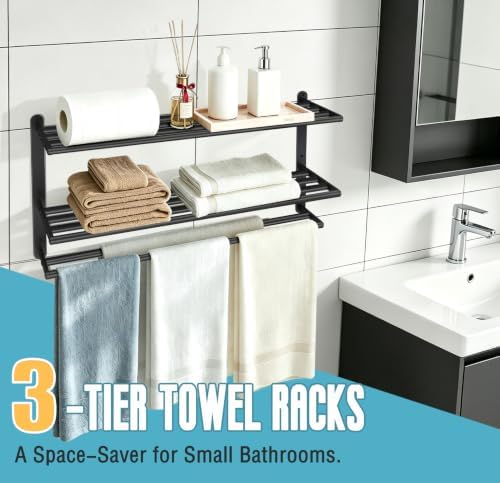 VOTZAAQ Black Towel Racks for Bathroom, Stainless Steel, 32 Inch - Image 6