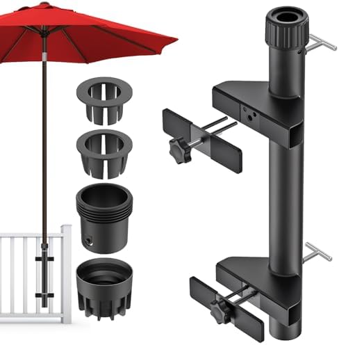Dolibest Heavy-Duty Railing Umbrella Mount, Fits 1“-1.9” Poles, All-Welded Steel Mount Umbrella Holder with Sleeves, Space-Saving Deck Umbrella Holder, Outdoor Shade Holder for Porch & Patio, Black by Dolibest