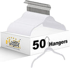 Quality Hangers Clothes Hangers 50 Pack - Non-Velvet Plastic Hangers for Clothes -Heavy Duty Coat Hanger Set -Space-Saving Closet Hangers with Chrome Swivel Hook, Non-Flocked Hangers (50, White) by QualityHangers