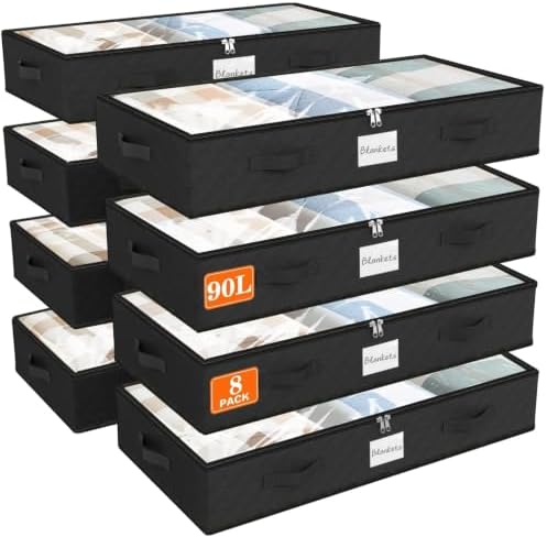 90L Under Bed Storage Containers, Storage Bags, Organizers, 8-Pack, Black by Unknown