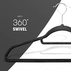 KEPLIN Velvet Hangers 20 Pack - Non-Slip Clothes Hangers with Tie Bar & 360° Hook - Durable & Sturdy, Space-Saving Wardrobe Organisers for Suits, Jackets & Clothes- Home Storage Solution (Black) - Image 5