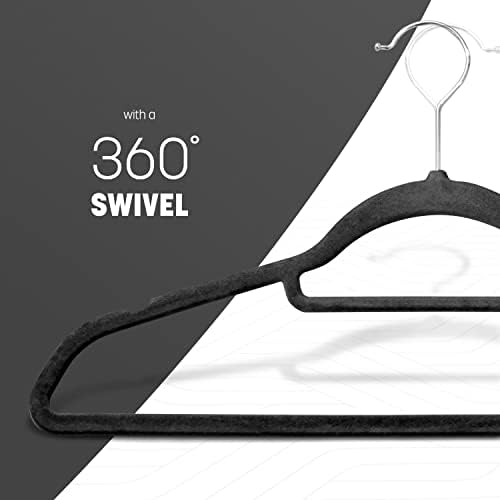 KEPLIN Velvet Hangers 20 Pack - Non-Slip Clothes Hangers with Tie Bar & 360° Hook - Durable & Sturdy, Space-Saving Wardrobe Organisers for Suits, Jackets & Clothes- Home Storage Solution (Black) - Image 5