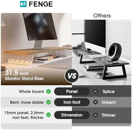 Fenge Monitor Stand Riser, Wooden & Metal Desk Shelf Organizer, Oak - Image 3