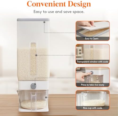 Lifewit Rice Container 26 Lbs, One-Press Dispenser with Measuring Cup - Image 4