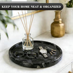 Natural Round Marble Tray - 7.8" Marble Vanity Tray for Dresser, Bathroom, Decorative Jewelry Dish for Perfumes Rings Earrings Necklaces, Stone Tray for Home Décor, Black - Image 3