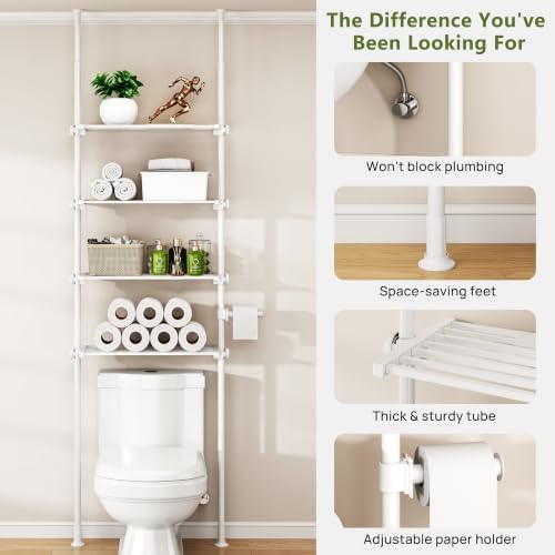 ALLZONE Tension Mount Over The Toilet Storage Shelf, No-Drill, Slim Design - Image 4
