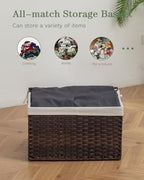 SETVSON Storage Basket with Lid, 2-Lid PE Rattan Storage Bin, Brown - Image 6