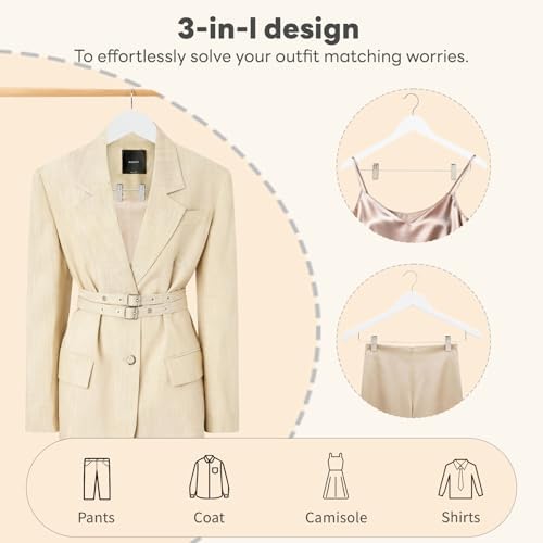 HOUSE DAY Wooden Hangers with Clips 24 Pack, Suit and Pants Hangers, White - Image 2