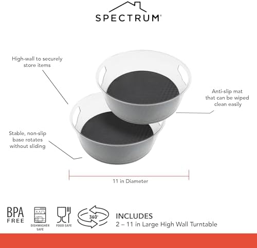 Spectrum Extra Large High Wall Turntable 12.25 in Pack of 2 Charcoal Gray XL Tall Lazy Susan Rotating Organizer for Kitchen Countertop Bath Cabinet Refrigerator Pantry Shelf Under Sink Organization - Image 6