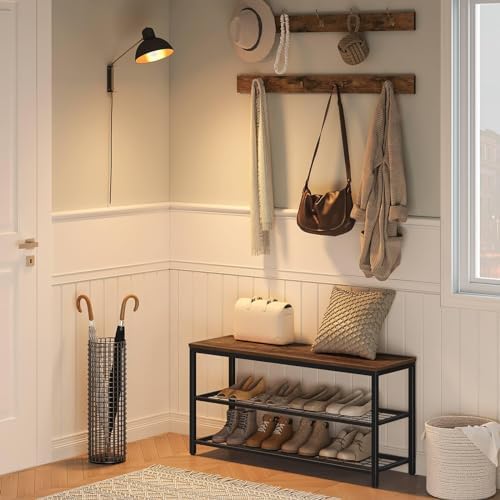 HOOBRO Hall Tree with Bench, Coat Rack Shoe Bench Set, Entryway Shoe Rack with Coat Hooks, Hall Tree Coat Rack, Mud Room, Industrial, for Foyer, Front Door, Rustic Brown BF07MT01 - Image 4