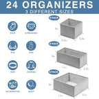 Criusia Drawer Organizer Clothes 24 Pack, Fabric Closet Organizers and Storage Bins for Underwear Sock, Odorless Dresser Drawer Dividers for Baby Nursery Organization (Grey) - Image 2