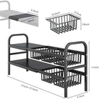 Under Sink Organizer，2 Tier Expandable Heavy Duty Metal Shelf，with 5 Removable Panels and 5 Storage Basket for Under Kitchen Bathroom Sink Organizers and Storage(X-Large,Black) - Image 2