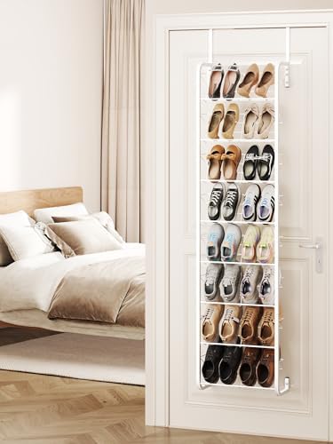 SWTYMIKI Over the Door Shoe Organizer - 8 Tier Wall Mount Shoe Rack for Door Storage- Heavy Duty Metal Hanging Shoes Shelf for Flats, Heels, Sneakers, Boots White - Image 2