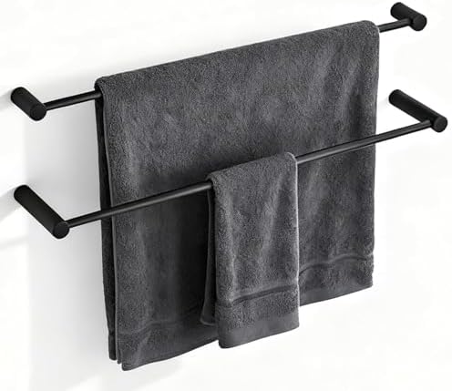 Towel Racks for Bathroom, NEWRAIN 30 inch Double Bath Towel Bar Wall Mounted, Stainless Steel Kitchen Towel Holder, Matte Black Towel Rod Towel Rail Hange by NEWRAIN