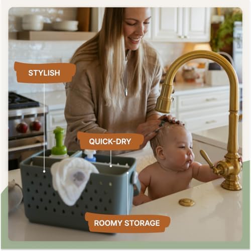 Parker Baby Co. Quick-Dry Bath Caddy Organizer with Handle - Smoke, Large - Image 3
