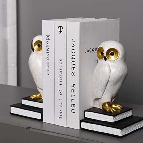 Book Ends for Shelves, Owl Decorative Bookends Bronze Bird Book Stopper Unique Kids Book Holders with Anti-Slip Base Luxurious Bookends for Kids Rooms Office Home Decor(White) - Image 3