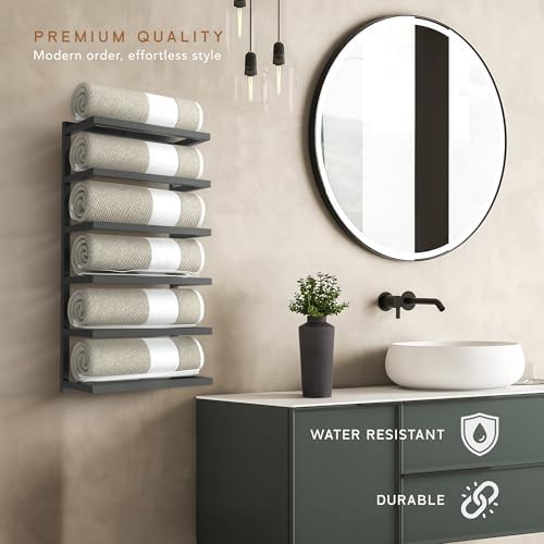Modern 5-Tier/6-Tier Towel Rack - Wall-Mounted Black Metal Towel Shelf for Bathroom, Space-Saving Storage for Towels, Organizers, and Home Decor (6-Tier) - Image 5