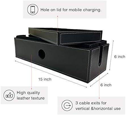 NEET Cable Management Box Large, Computer Cord Organizer, Hide and Conceal, Power Cable Organizer, Computers and Desks, Black Stitched Leather - Image 2
