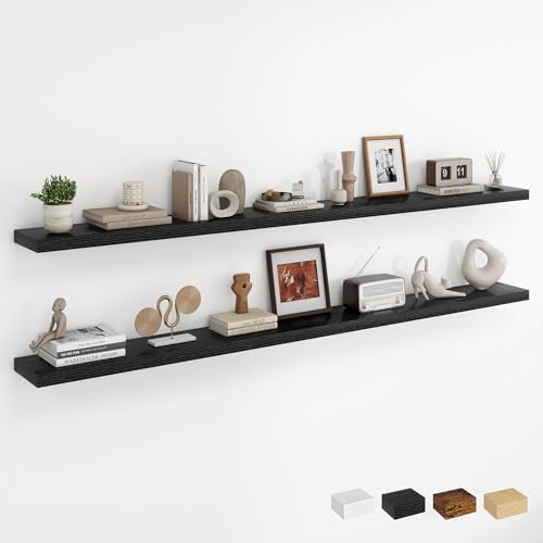 Dreamland 72Inch Floating Shelves for Wall, Rustic Wooden Black Floating Shelves for Living Room, Kitchen, Farmhouse, Deep Wall Mounted Book Shelf, Wood Storage Display Shelf for Home Decor, Set of 2 by Dreamland