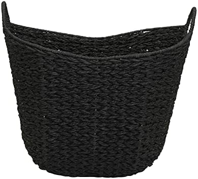 Household Essentials Handwoven Paper Rope Storage Basket with Metal Frame and Handles, Black - Image 4