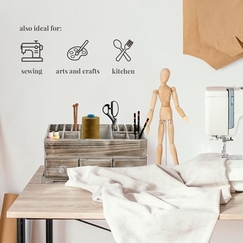 Besti Rustic Vanity Organizer for Cosmetics, Makeup, and Bathroom Accessories, Wooden Farmhouse Storage Box with 3 Drawers, Vintage Countertop, Dresser, or Desk Organization - Image 4