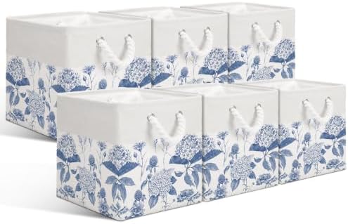 Blue Hydrangea Cube Storage Bin Set of 6 Cube Storage Basket, 11.22 Inch by Unknown