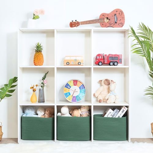 MINTWOOD Design 3-Pack Decorative Woven Storage Baskets for Shelves, Cube Bin Box for Organizing Books, Shoes, Dog Toys, Pantry Closet and Living Room Organizer, Forest Green - Image 4
